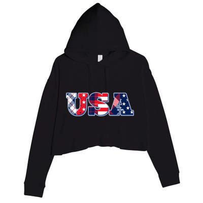 USA Patriotic Logo Star Stripes Patterns Crop Fleece Hoodie