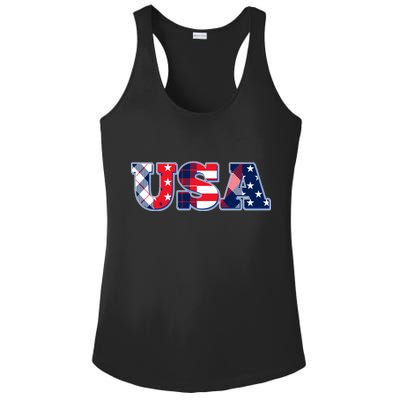 USA Patriotic Logo Star Stripes Patterns Ladies PosiCharge Competitor Racerback Tank