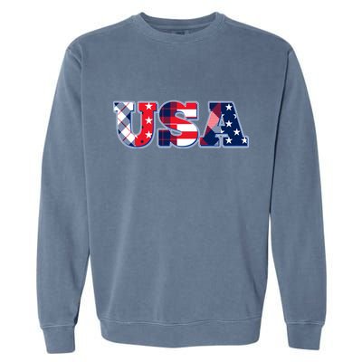 USA Patriotic Logo Star Stripes Patterns Garment-Dyed Sweatshirt