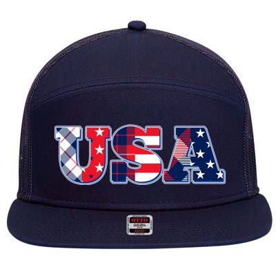 USA Patriotic Logo Star Stripes Patterns 7 Panel Mesh Trucker Snapback Hat