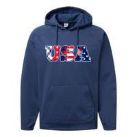 USA Patriotic Logo Star Stripes Patterns Performance Fleece Hoodie