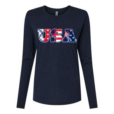 USA Patriotic Logo Star Stripes Patterns Womens Cotton Relaxed Long Sleeve T-Shirt