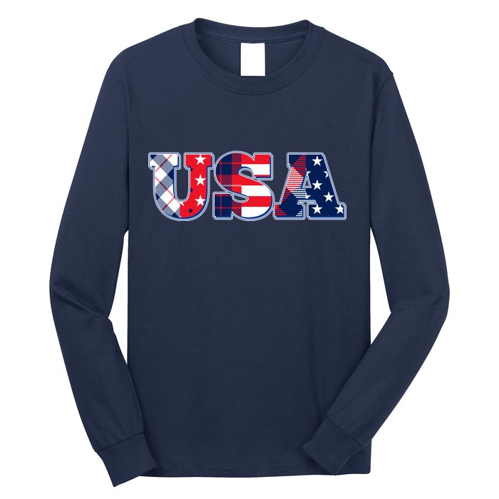 USA Patriotic Logo Star Stripes Patterns Long Sleeve Shirt