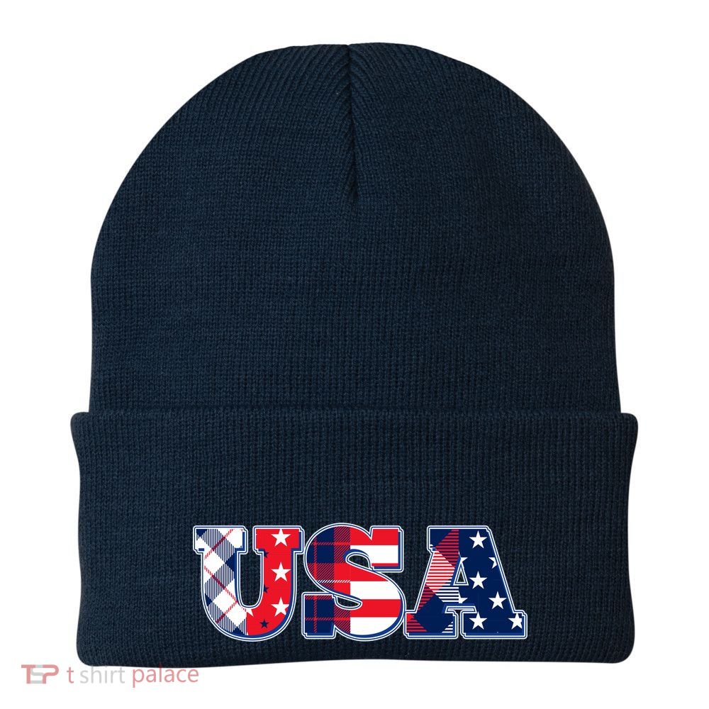 USA Patriotic Logo Star Stripes Patterns Knit Cap Winter Beanie