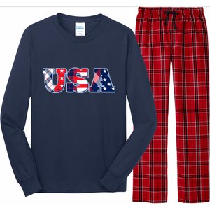 USA Patriotic Logo Star Stripes Patterns Long Sleeve Pajama Set