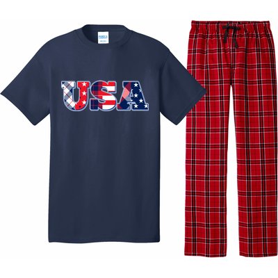 USA Patriotic Logo Star Stripes Patterns Pajama Set