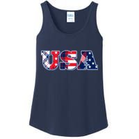 USA Patriotic Logo Star Stripes Patterns Ladies Essential Tank