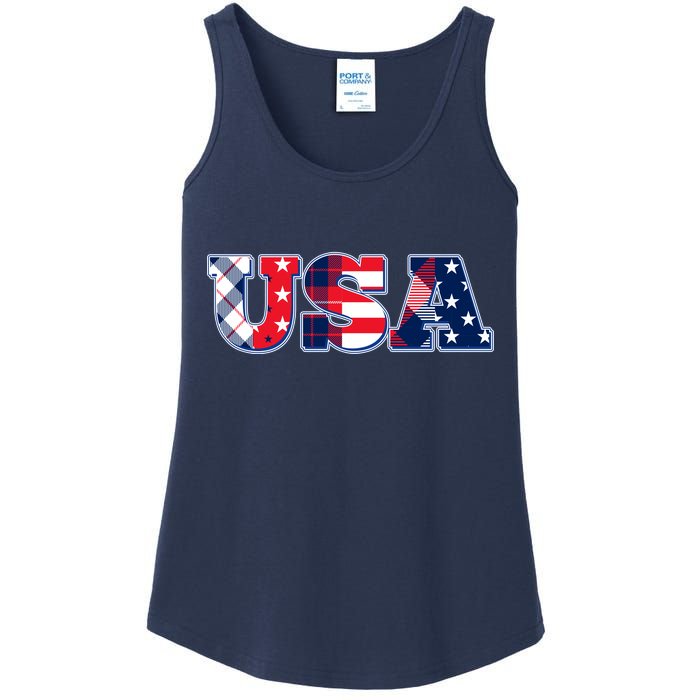 USA Patriotic Logo Star Stripes Patterns Ladies Essential Tank