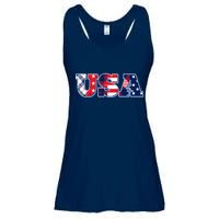 USA Patriotic Logo Star Stripes Patterns Ladies Essential Flowy Tank