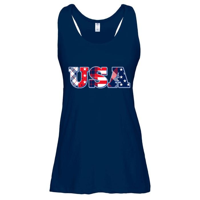 USA Patriotic Logo Star Stripes Patterns Ladies Essential Flowy Tank