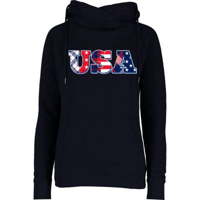 USA Patriotic Logo Star Stripes Patterns Womens Funnel Neck Pullover Hood