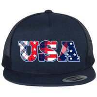 USA Patriotic Logo Star Stripes Patterns Flat Bill Trucker Hat