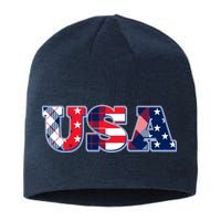 USA Patriotic Logo Star Stripes Patterns Sustainable Beanie