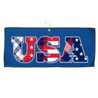 USA Patriotic Logo Star Stripes Patterns Large Microfiber Waffle Golf Towel