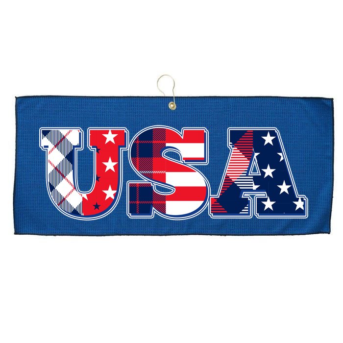 USA Patriotic Logo Star Stripes Patterns Large Microfiber Waffle Golf Towel