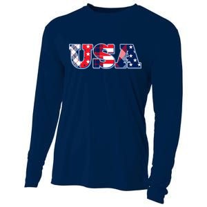 USA Patriotic Logo Star Stripes Patterns Cooling Performance Long Sleeve Crew