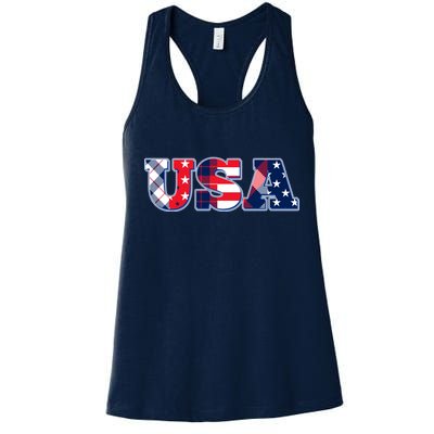 USA Patriotic Logo Star Stripes Patterns Women's Racerback Tank