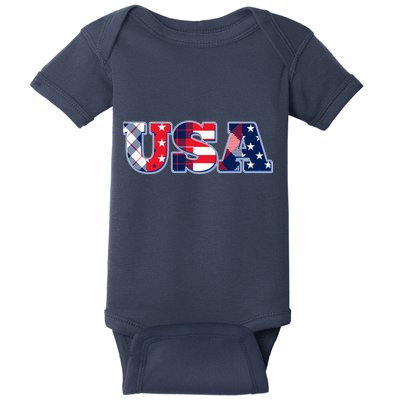 USA Patriotic Logo Star Stripes Patterns Baby Bodysuit