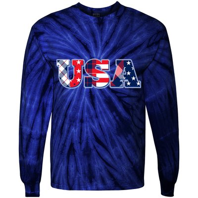 USA Patriotic Logo Star Stripes Patterns Tie-Dye Long Sleeve Shirt