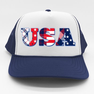 USA Patriotic Logo Star Stripes Patterns Trucker Hat