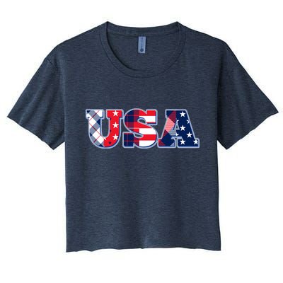 USA Patriotic Logo Star Stripes Patterns Women's Crop Top Tee