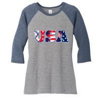 USA Patriotic Logo Star Stripes Patterns Women's Tri-Blend 3/4-Sleeve Raglan Shirt