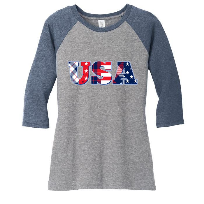 USA Patriotic Logo Star Stripes Patterns Women's Tri-Blend 3/4-Sleeve Raglan Shirt