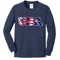 USA Patriotic Logo Star Stripes Patterns Kids Long Sleeve Shirt