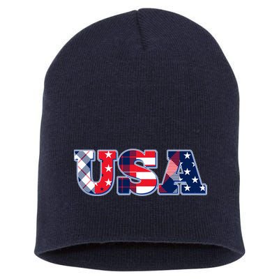 USA Patriotic Logo Star Stripes Patterns Short Acrylic Beanie
