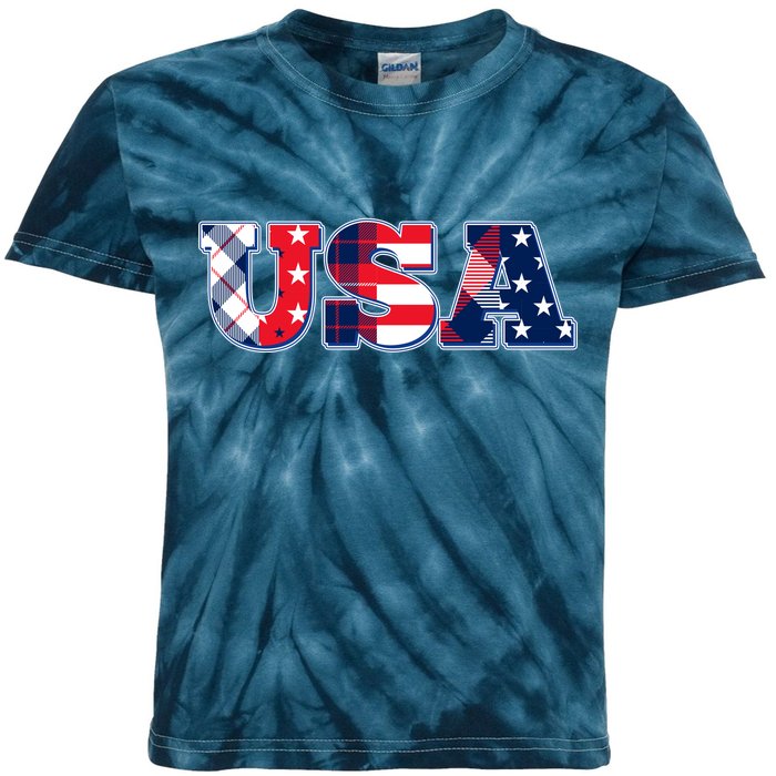 USA Patriotic Logo Star Stripes Patterns Kids Tie-Dye T-Shirt