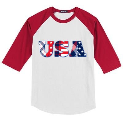 USA Patriotic Logo Star Stripes Patterns Kids Colorblock Raglan Jersey