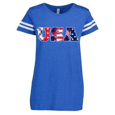 USA Patriotic Logo Star Stripes Patterns Enza Ladies Jersey Football T-Shirt