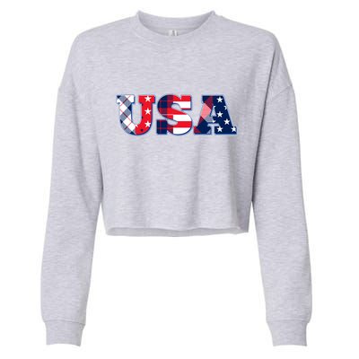 USA Patriotic Logo Star Stripes Patterns Cropped Pullover Crew