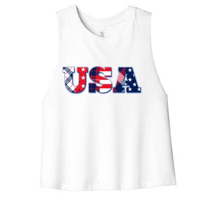 USA Patriotic Logo Star Stripes Patterns Women's Racerback Cropped Tank