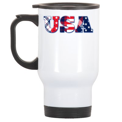 USA Patriotic Logo Star Stripes Patterns Stainless Steel Travel Mug