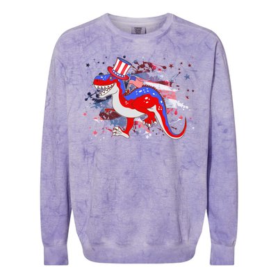 USA Patriotic Presidential Dinosaur Colorblast Crewneck Sweatshirt