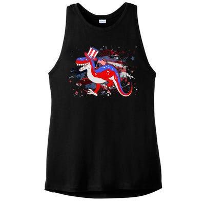 USA Patriotic Presidential Dinosaur Ladies PosiCharge Tri-Blend Wicking Tank