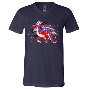 USA Patriotic Presidential Dinosaur V-Neck T-Shirt