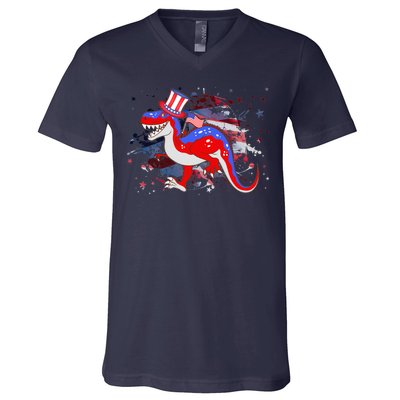 USA Patriotic Presidential Dinosaur V-Neck T-Shirt