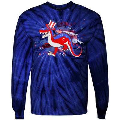 USA Patriotic Presidential Dinosaur Tie-Dye Long Sleeve Shirt