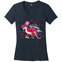 USA Patriotic Presidential Dinosaur Women's V-Neck T-Shirt