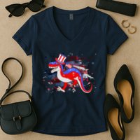 USA Patriotic Presidential Dinosaur Women's V-Neck T-Shirt
