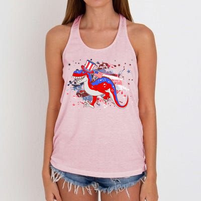 USA Patriotic Presidential Dinosaur Women's Knotted Racerback Tank