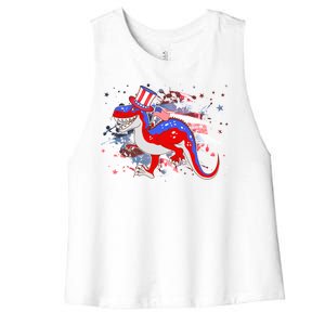 USA Patriotic Presidential Dinosaur Women's Racerback Cropped Tank