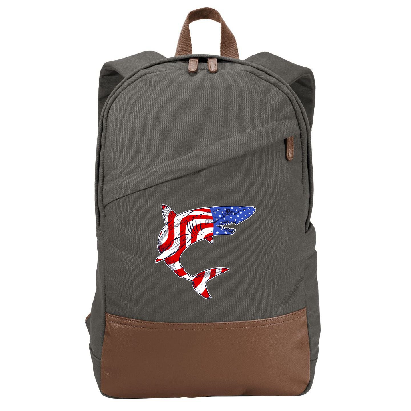 USA Patriotic Shark Cotton Canvas Backpack