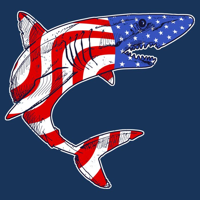 USA Patriotic Shark 7 Panel Mesh Trucker Snapback Hat