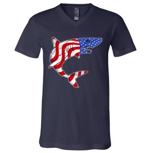 USA Patriotic Shark V-Neck T-Shirt