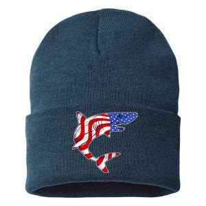 USA Patriotic Shark Sustainable Knit Beanie