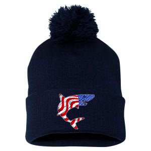 USA Patriotic Shark Pom Pom 12in Knit Beanie