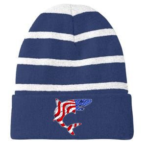 USA Patriotic Shark Striped Beanie with Solid Band